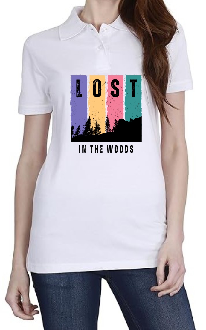 Lost In Woods Polo Women White T-Shirt