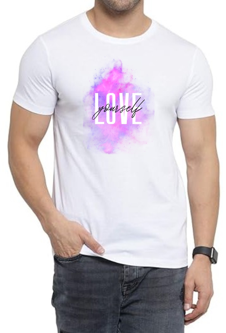 Love Yrself Round Neck Men White T-Shirt