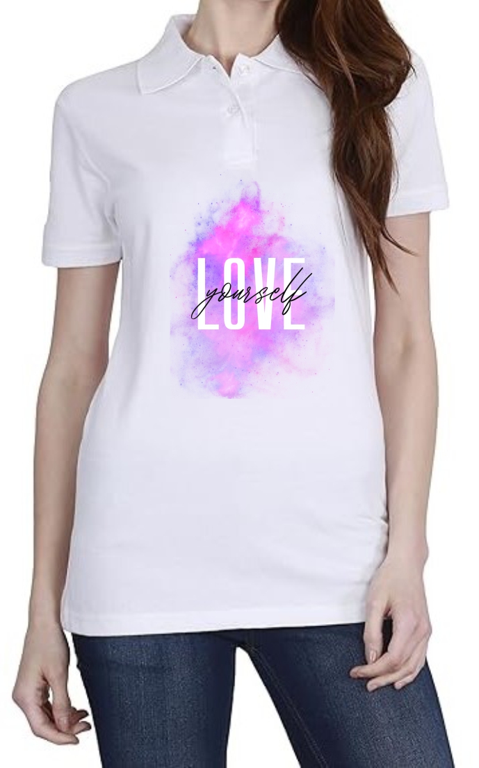 Love Yrself Polo Women White T-Shirt