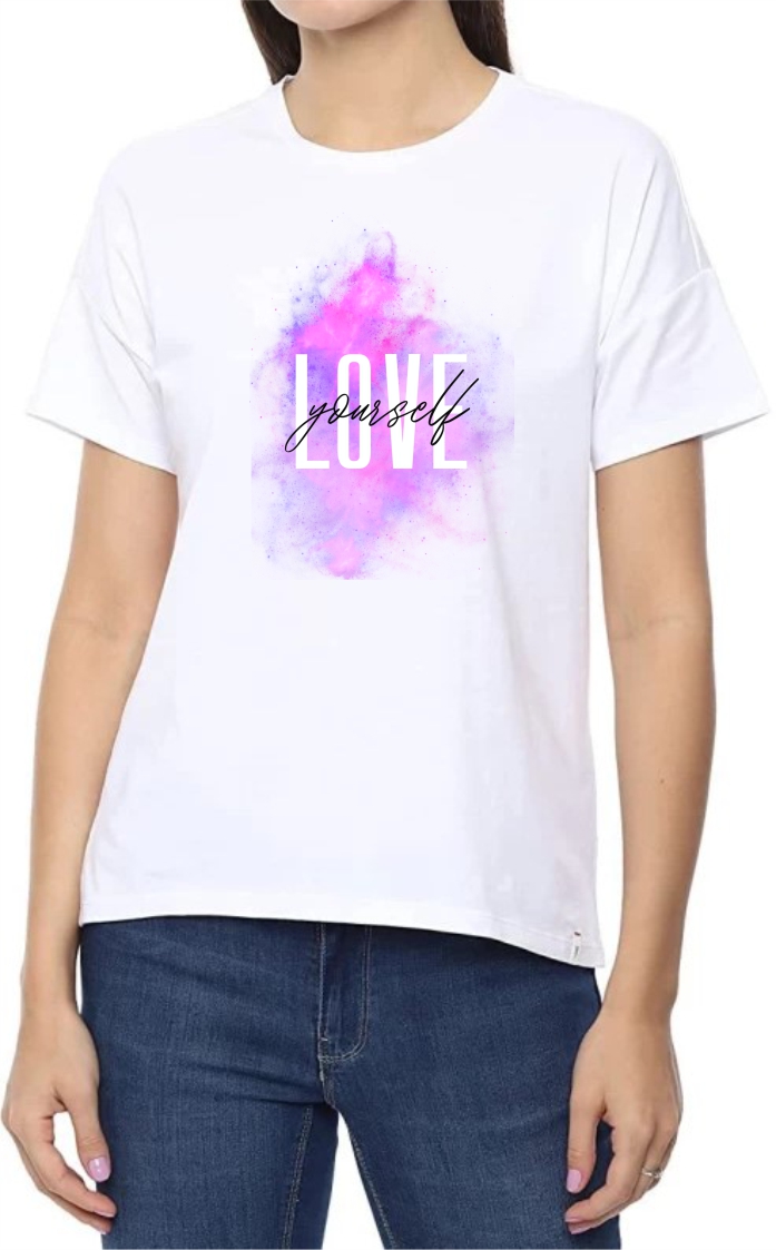 Love Yrself Round Neck Women White T-Shirt
