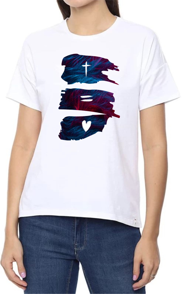 Love Round Neck Women White T-Shirt