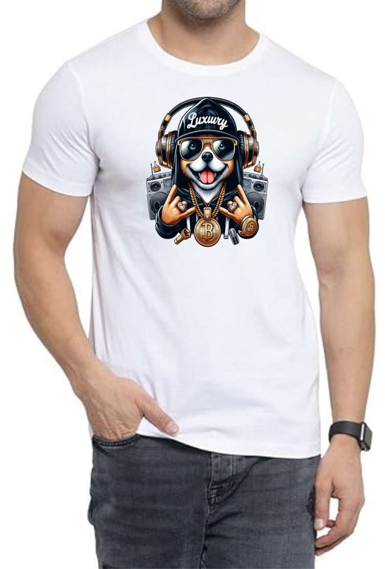 Luxury Round Neck Men White T-Shirt