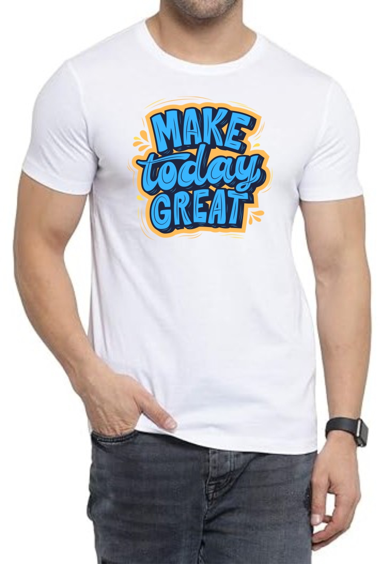 Make Today Great (BLU) Round Neck Men White T-Shirt