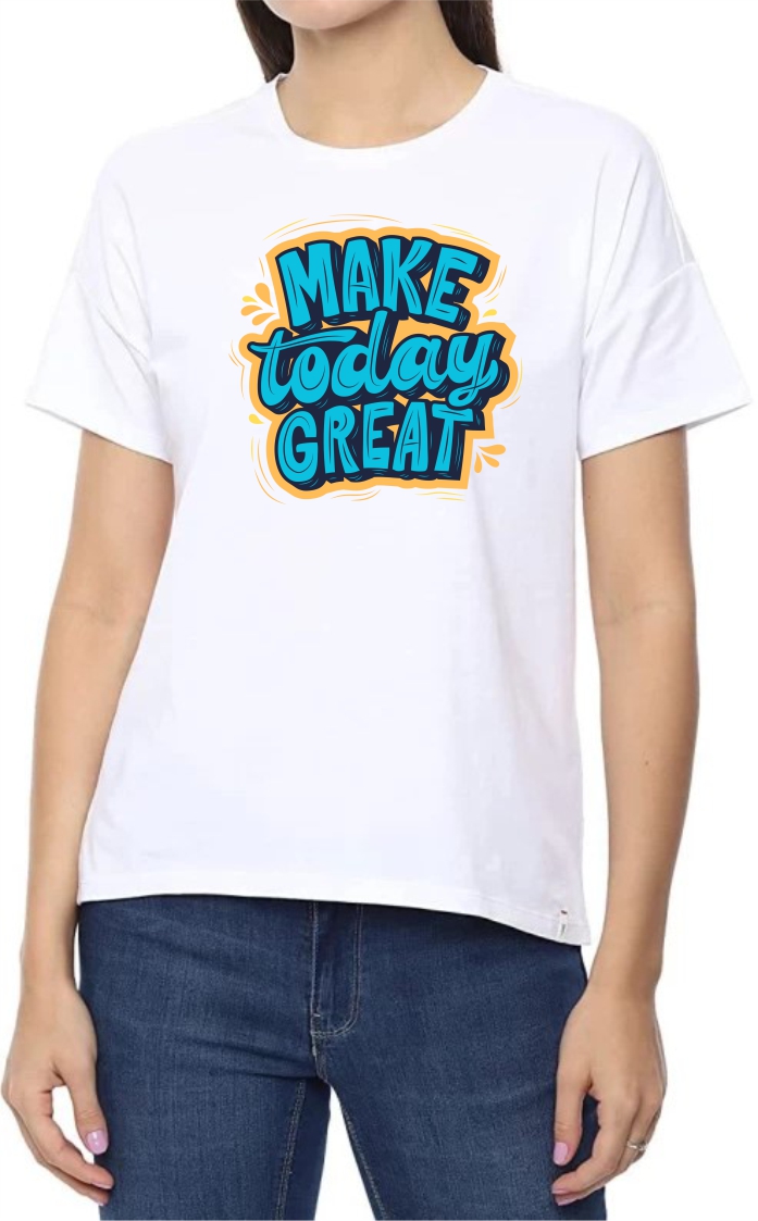 Make Today Great (GRE) Round Neck Women White T-Shirt