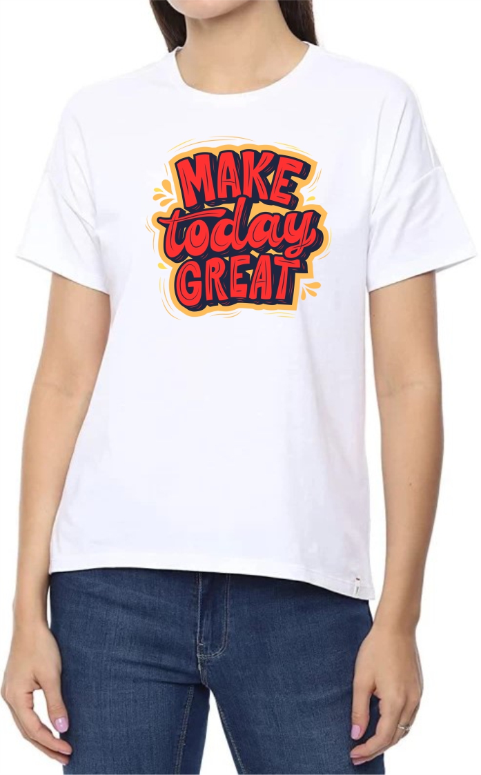 Make Today Great (RED) Round Neck Women White T-Shirt