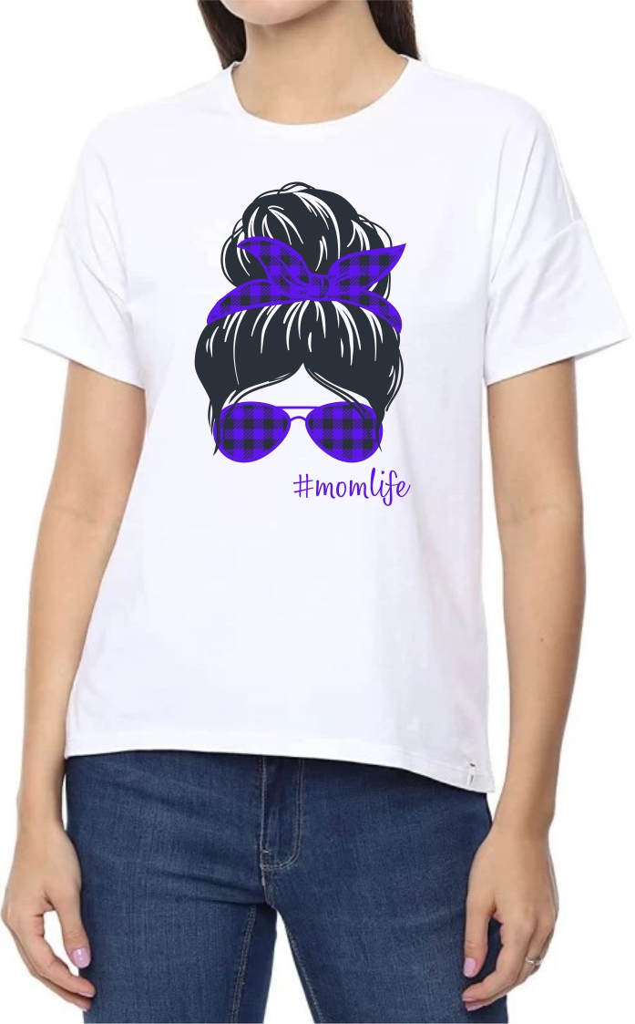 Mom Life (BLU) Round Neck Women White T-Shirt