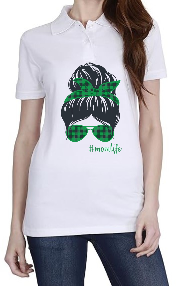 Mom Life (GREEN) Polo Women White T-Shirt