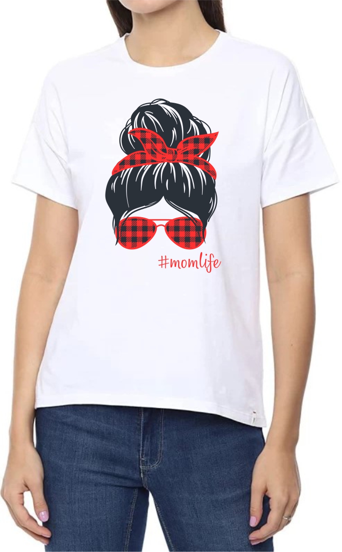 Mom Life (RED) Round Neck Women White T-Shirt