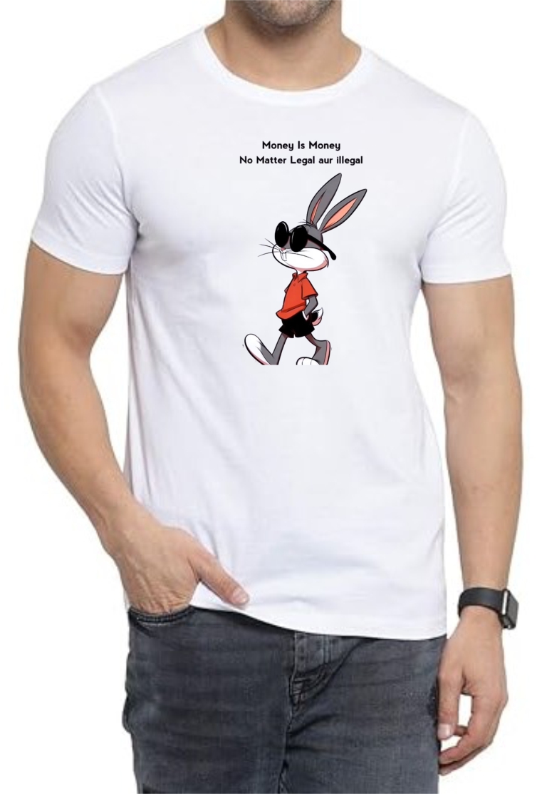 Money Is Money Round Neck Men White T-Shirt