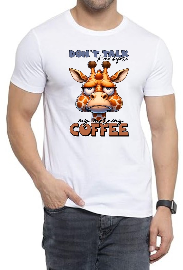 Morning Coffee Round Neck Men White T-Shirt