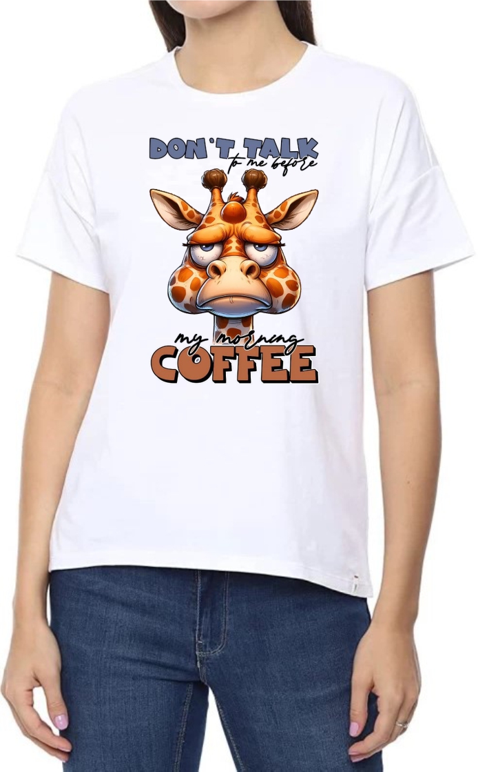 Morning Coffee Round Neck Women White T-Shirt