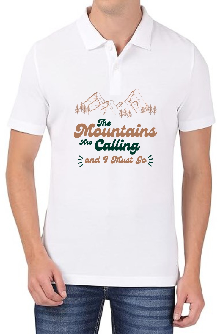 Mountains Calling Polo Men White T-Shirt