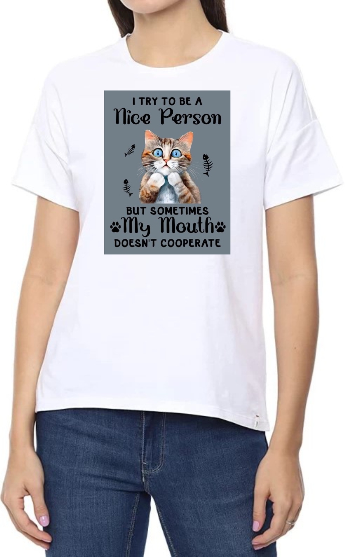 Mouth Doesnt Coop Round Neck Women White T-Shirt