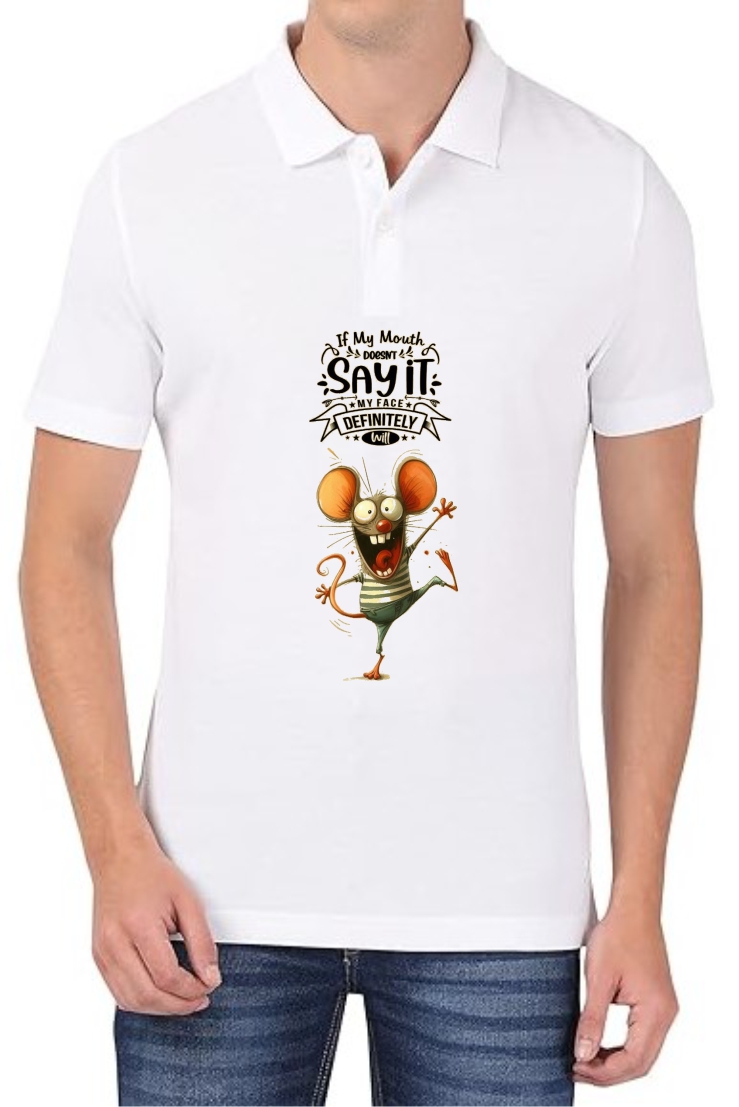 Mouth Face Polo Men White T-Shirt