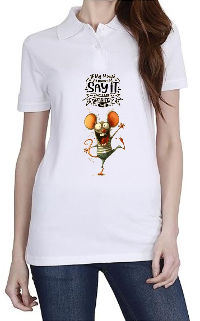 Mouth Face Polo Women White T-Shirt
