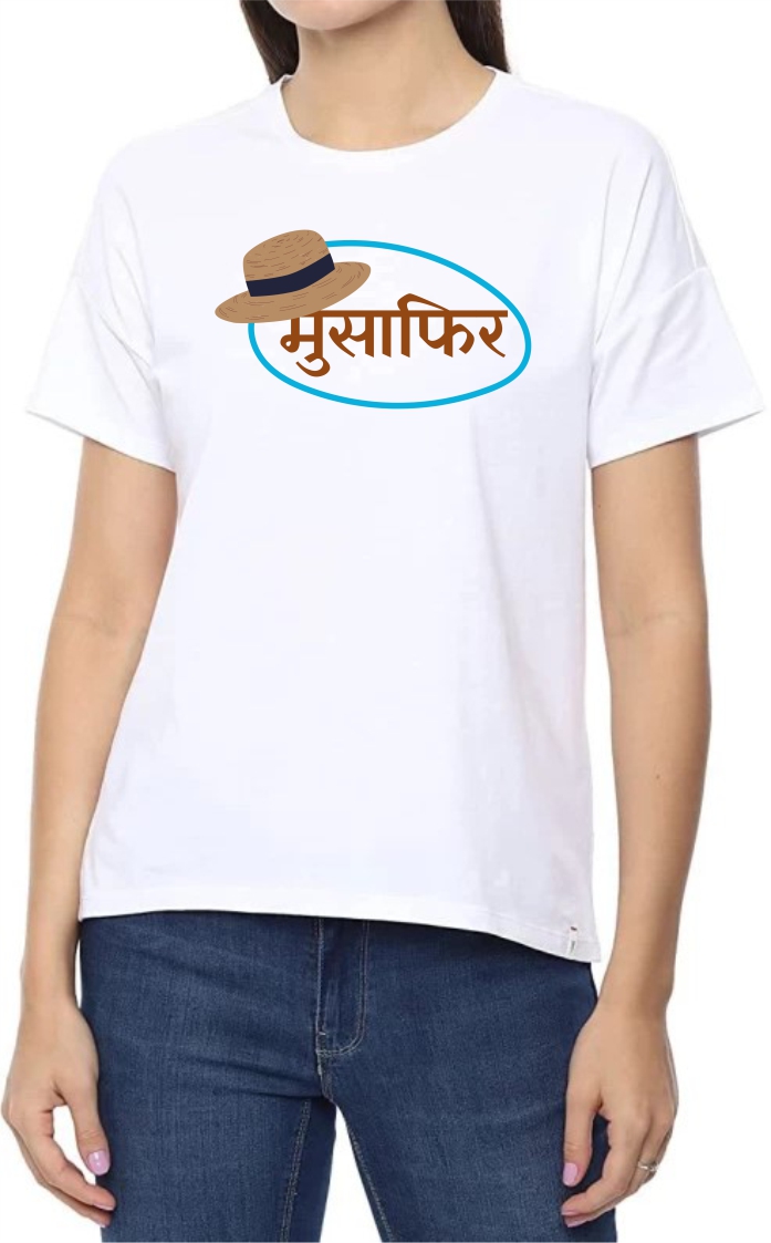 Musafir Round Neck Women White T-Shirt