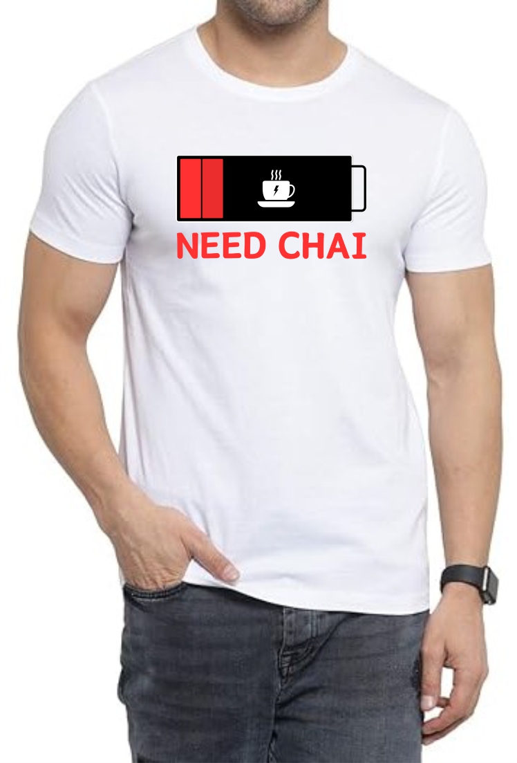 Need Chai Round Neck Men White T-Shirt