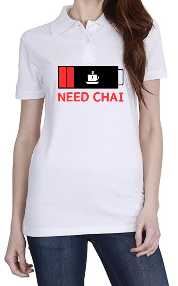 Need Chai Polo Women White T-Shirt