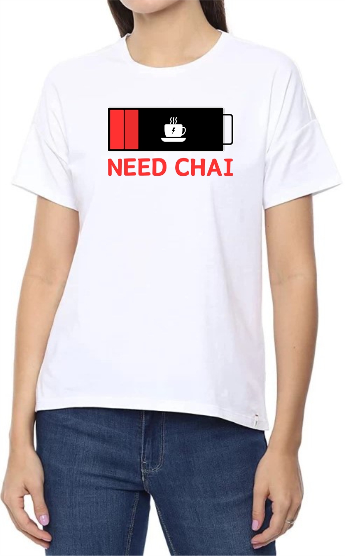 Need Chai Round Neck Women White T-Shirt