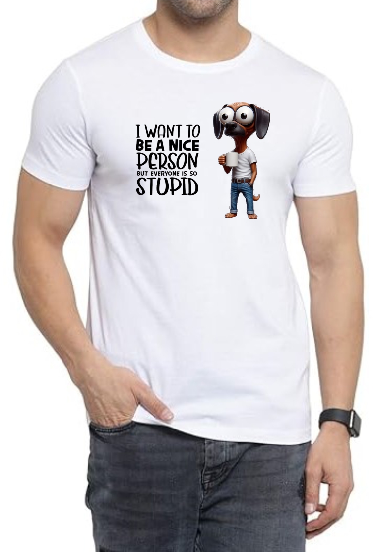 Nice Person Round Neck Men White T-Shirt
