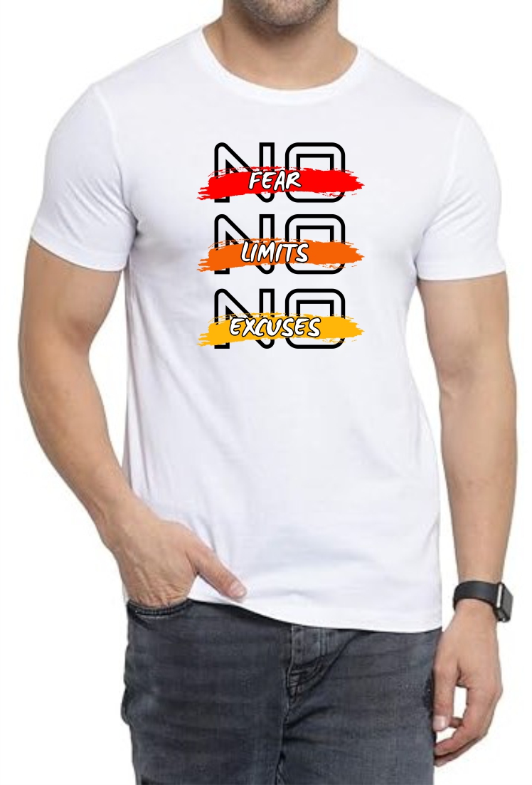 No Fear-Limits (BLK) Round Neck Men White T-Shirt