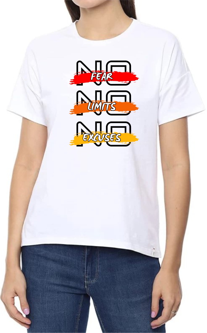 No Fear-Limits (BLK) Round Neck Women White T-Shirt