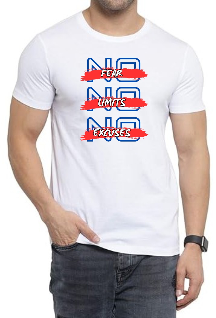 No Fear-Limits (BLU) Round Neck Men White T-Shirt