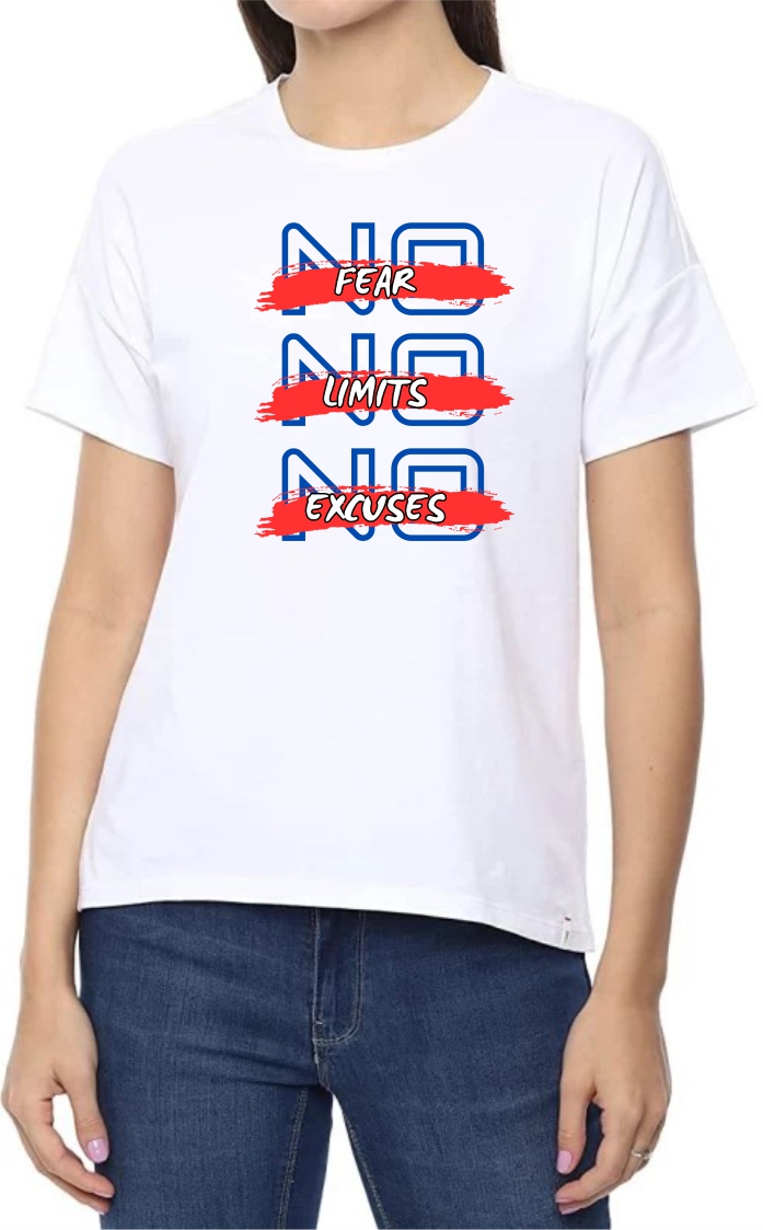 No Fear-Limits (BLU) Round Neck Women White T-Shirt