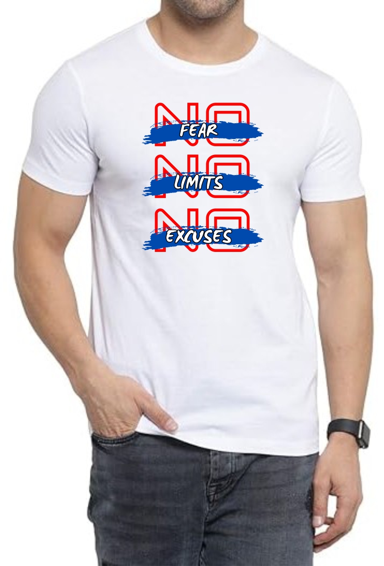 No Fear-Limits (RED) Round Neck Men White T-Shirt