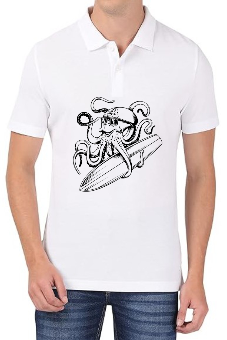 Octopus Polo Men White T-Shirt