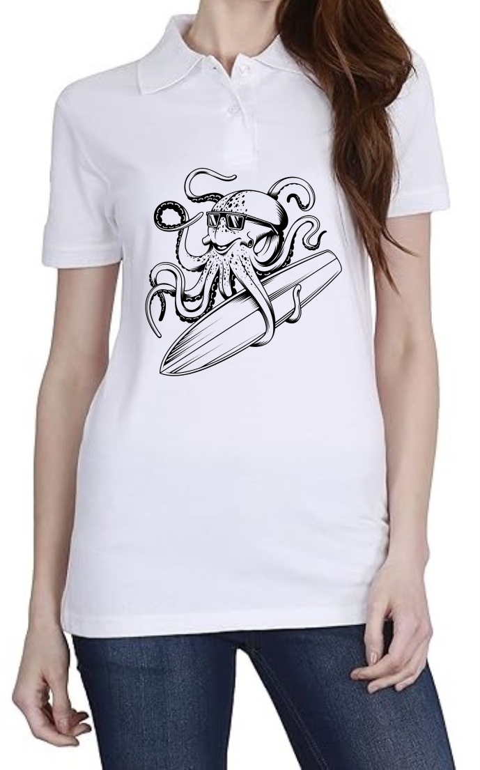 Octopus Polo Women White T-Shirt