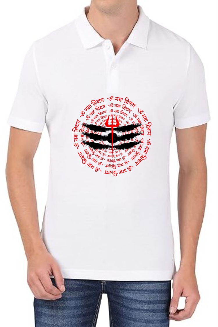 Om Namah Shivaay (RED) Polo Men White T-Shirt