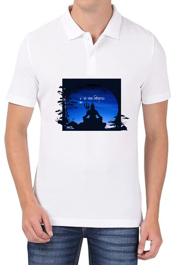 Om Namah Shivaay Polo Men White T-Shirt