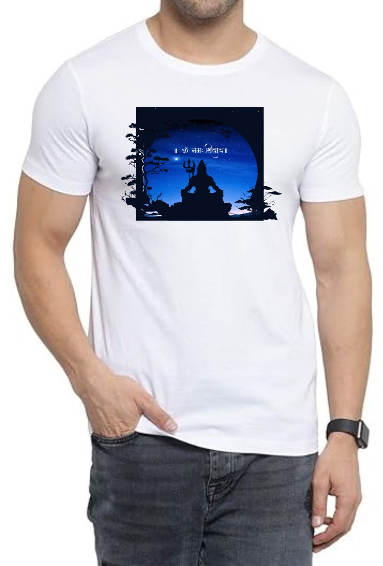 Om Namah Shivaay Round Neck Men White T-Shirt