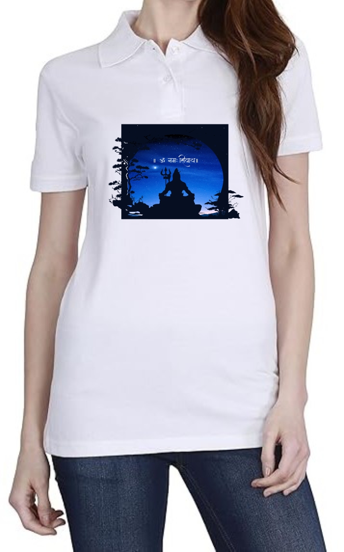 Om Namah Shivaay Polo Women White T-Shirt