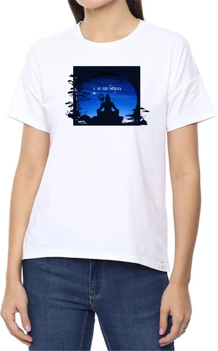 Om Namah Shivaay Round Neck Women White T-Shirt