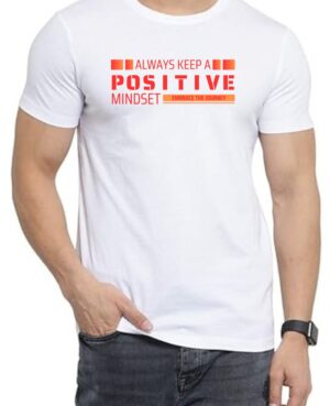 Positive Mindset Round Neck Men White T-Shirt