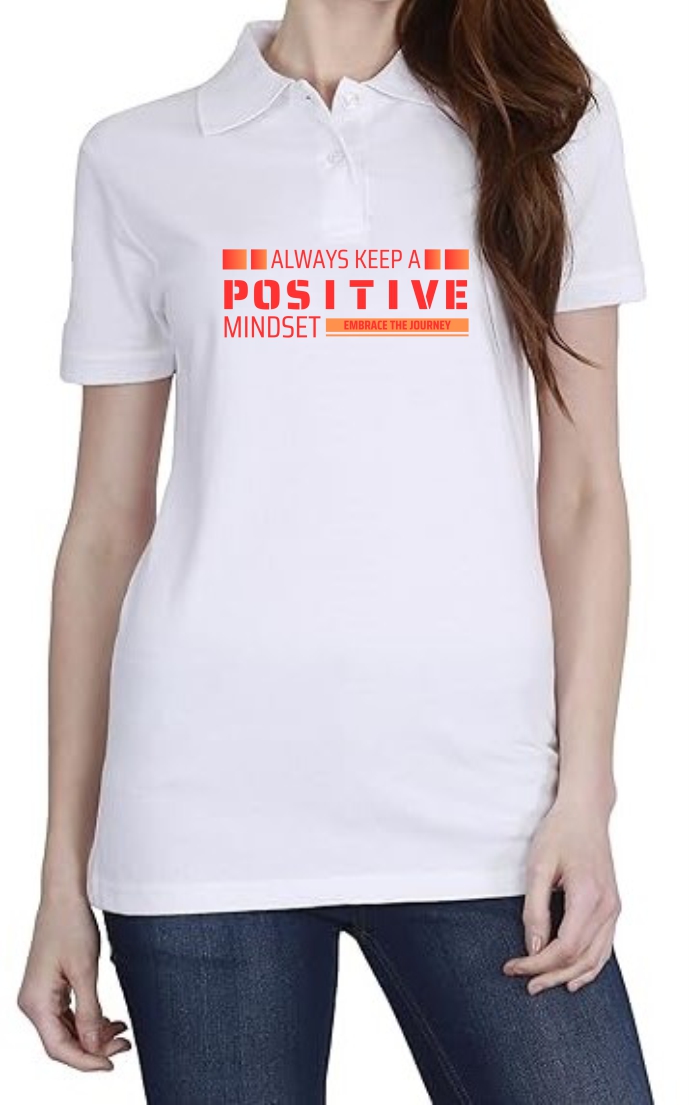 Positive Mindset Polo Women White T-Shirt
