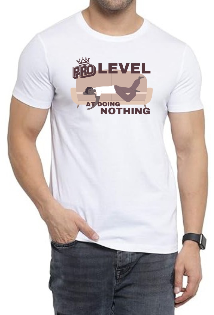 Pro Level (BLK) Round Neck Men White T-Shirt