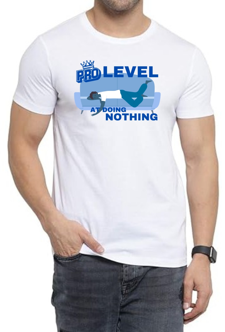 Pro Level (BLU) Round Neck Men White T-Shirt