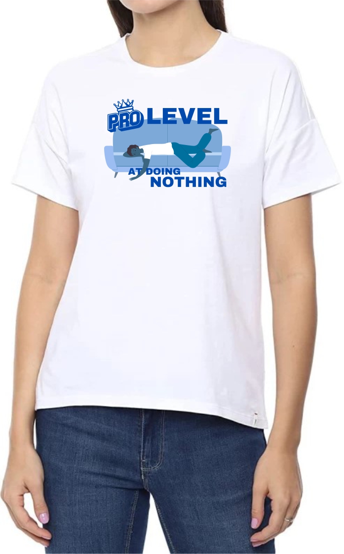 Pro Level (BLU) Round Neck Women White T-Shirt