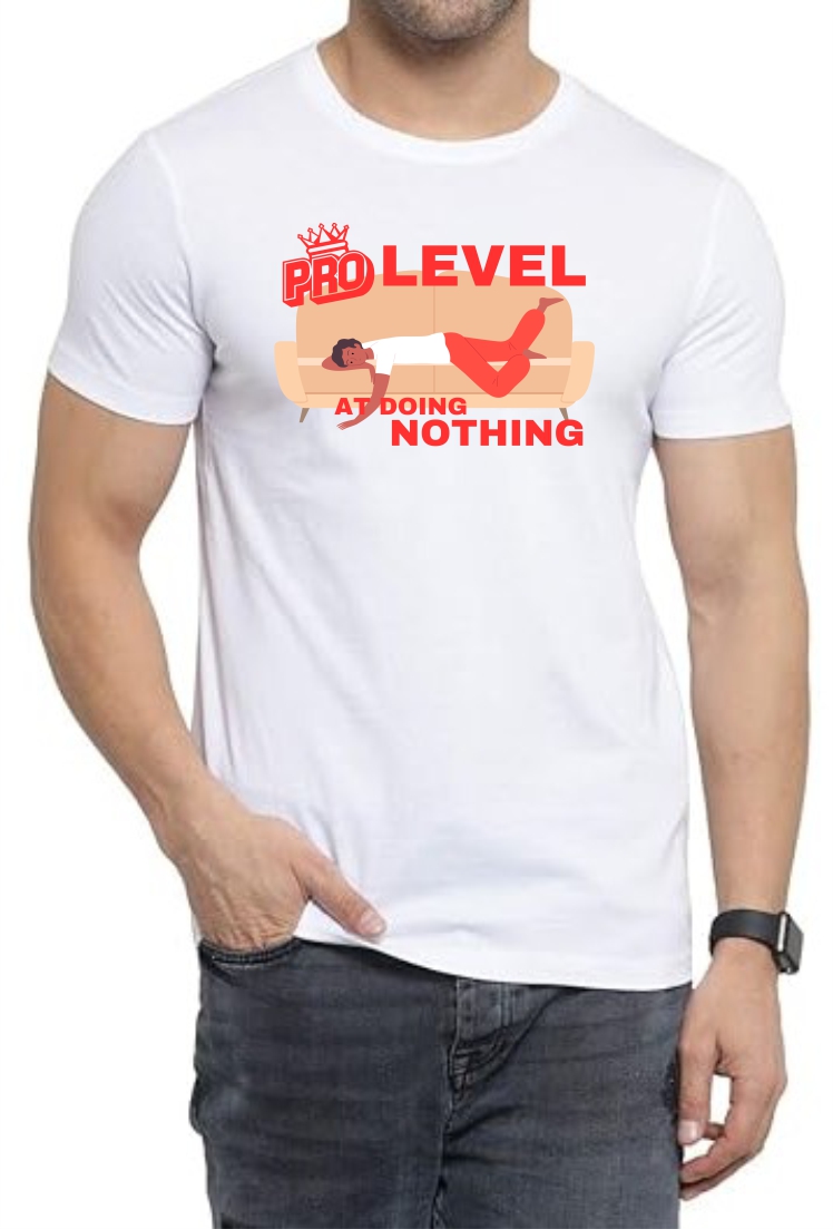 Pro Level (RED) Round Neck Men White T-Shirt