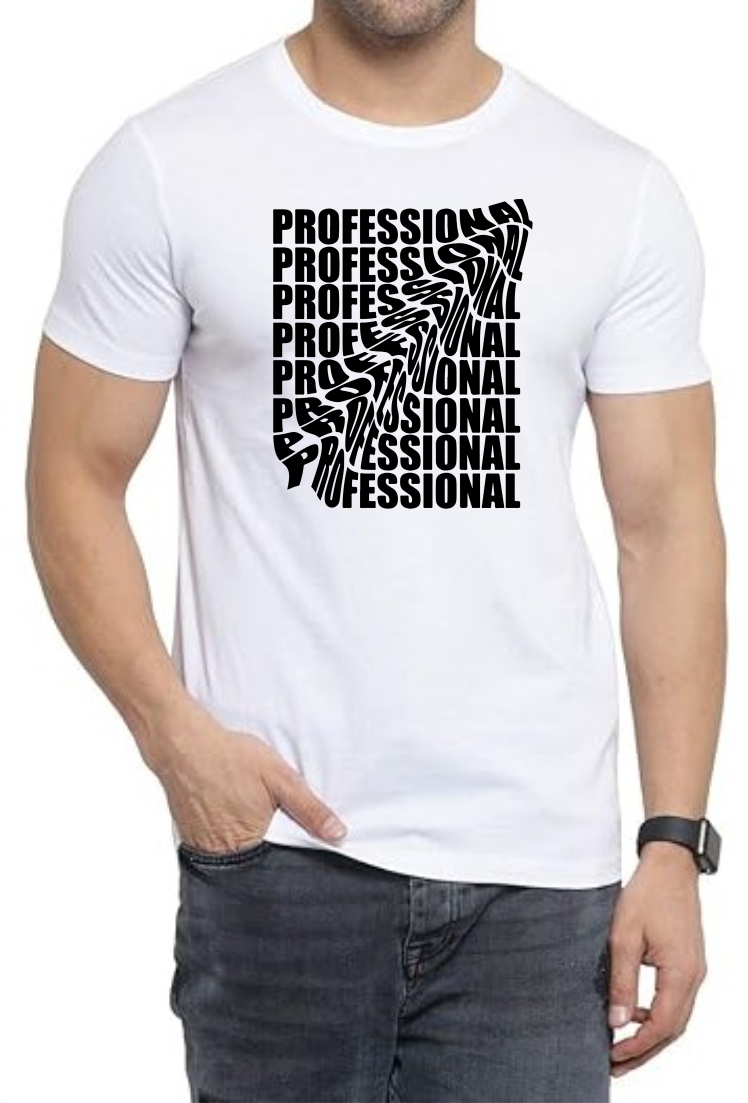 Professional (BLK) Round Neck Men White T-Shirt