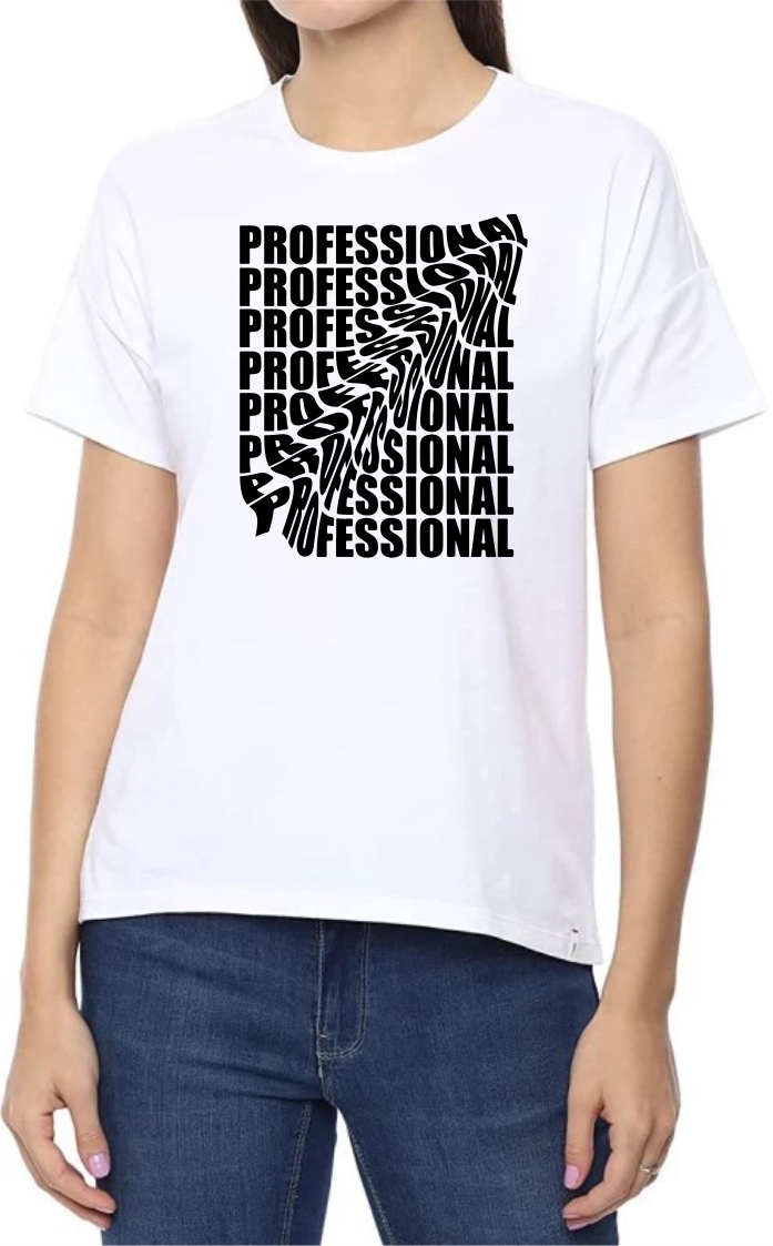 Professional (BLK) Round Neck Women White T-Shirt