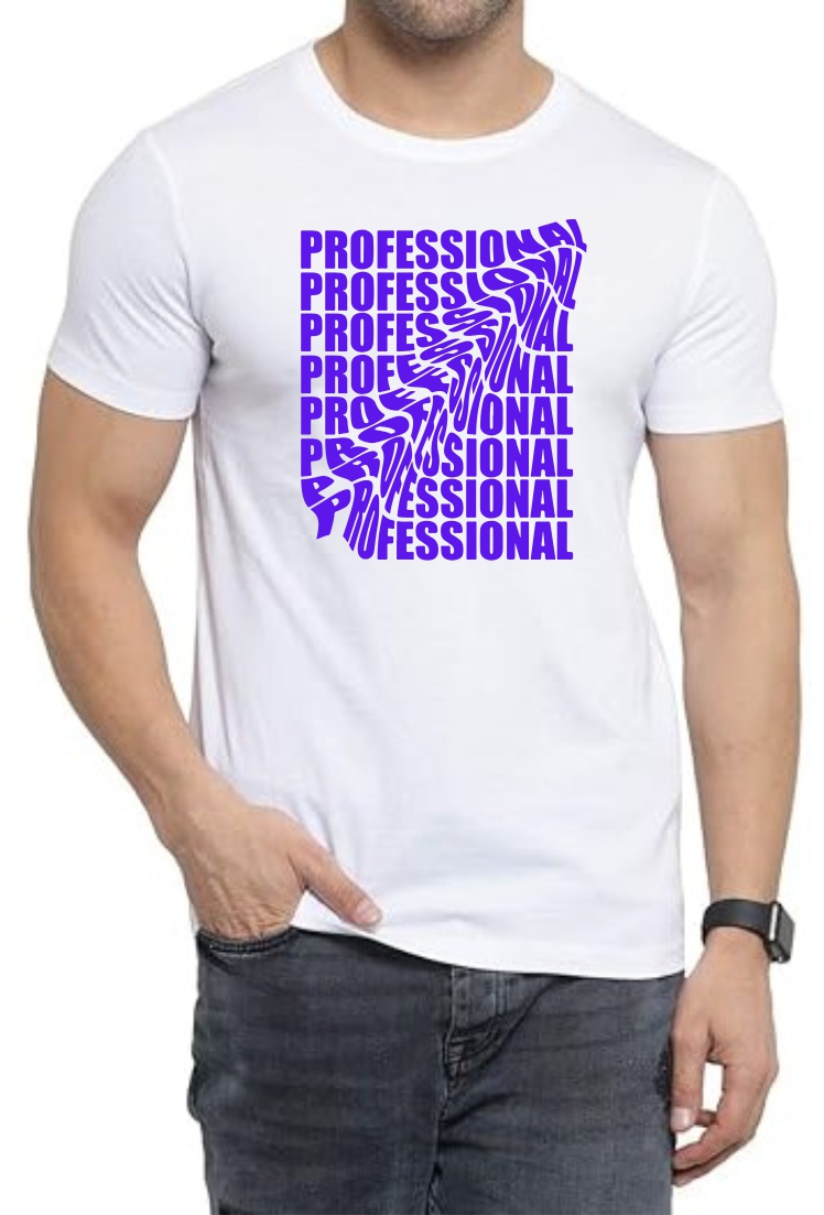 Professional (BLU) Round Neck Men White T-Shirt