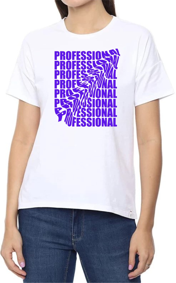 Professional (BLU) Round Neck Women White T-Shirt