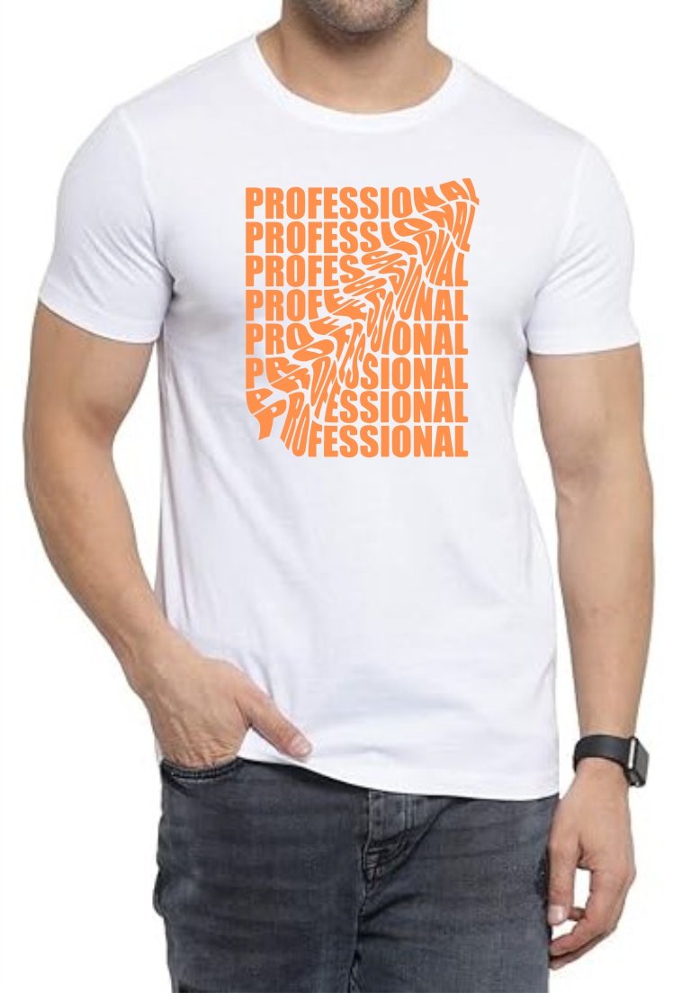 Professional (Orange) Round Neck Men White T-Shirt
