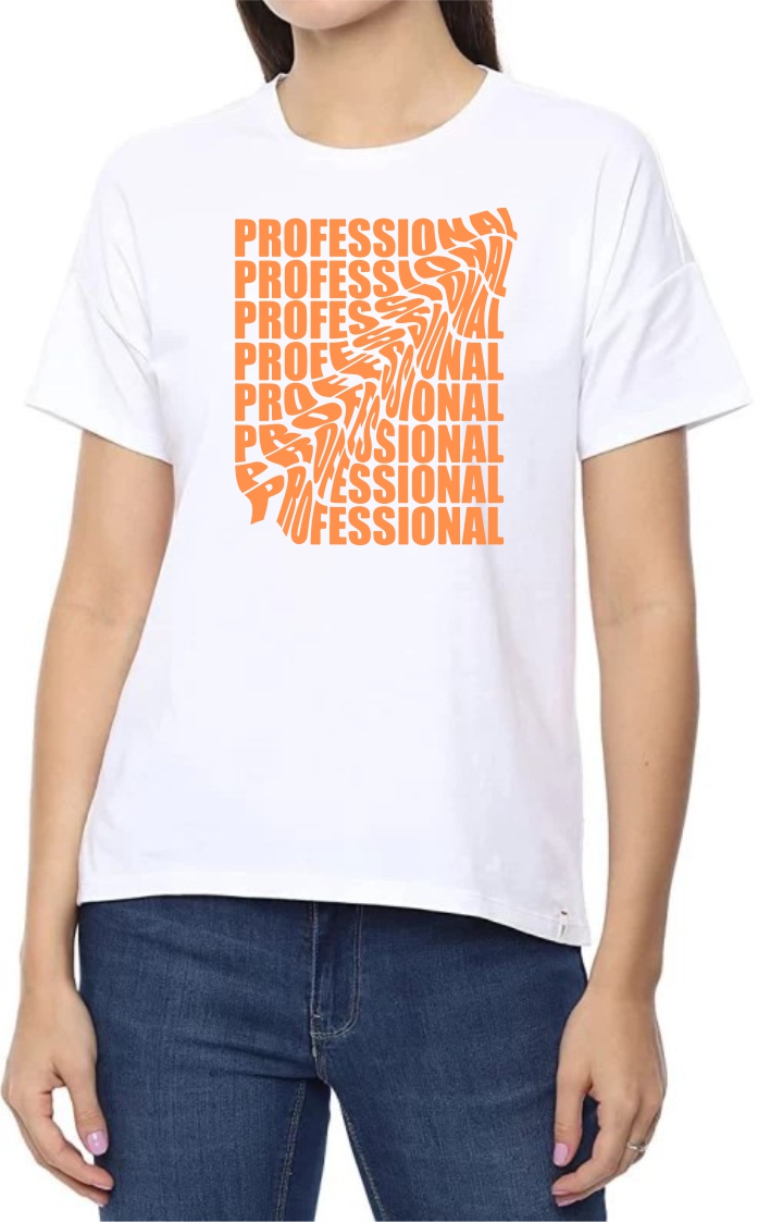 Professional (Orange) Round Neck Women White T-Shirt