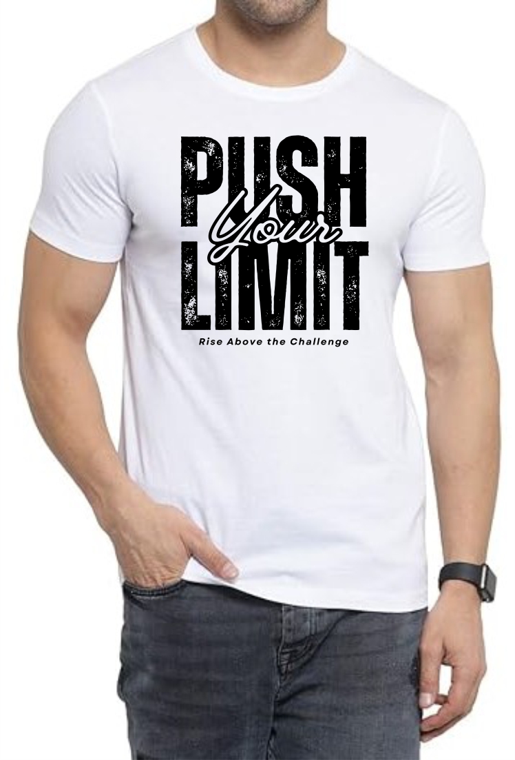 Push Limit (BLK) Round Neck Men White T-Shirt