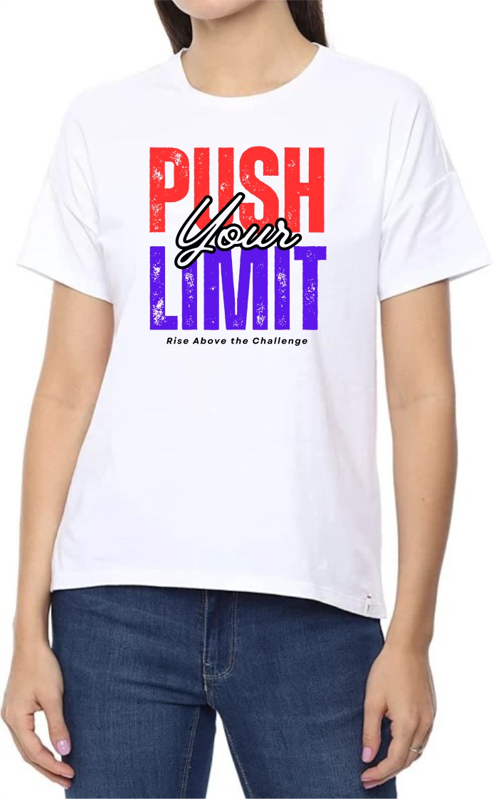 Push Limit (RED) Round Neck Women White T-Shirt